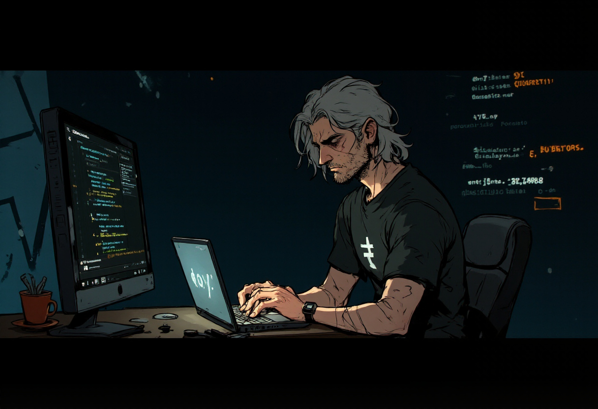 Ilustración de un desarrollador programando